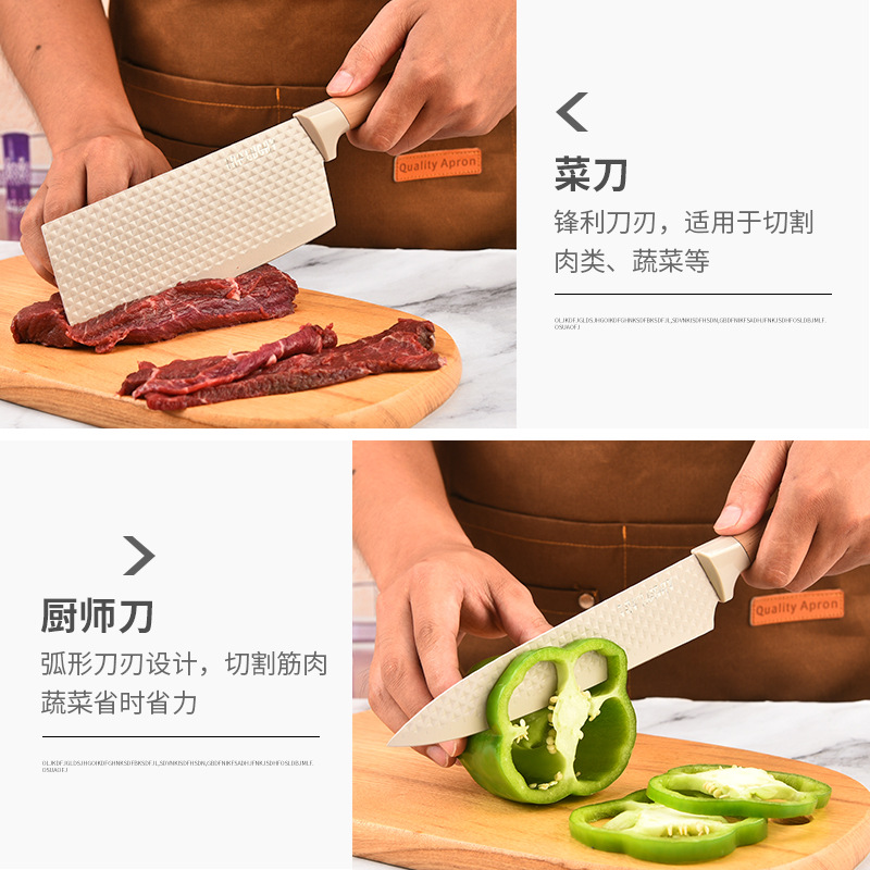 6 piezas de acero inoxidable cuchillo de cocina afilado tijeras de madera aprobar cuchillo de cocina conjunto de herramientas de regalo