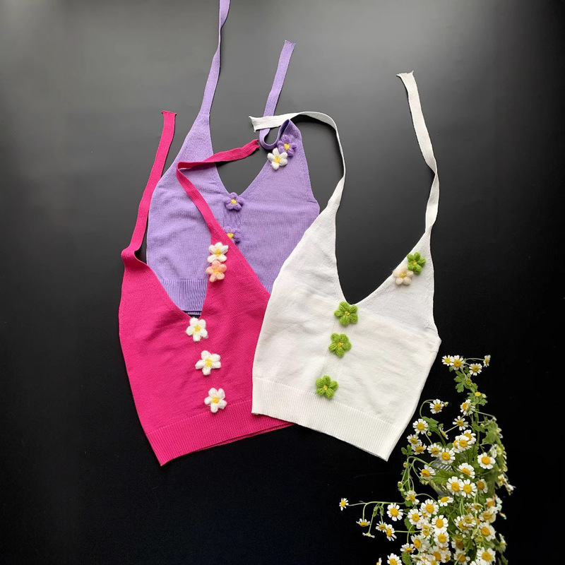 Whisper Bird Original Holiday Style Sweet Cute Knitted Neck Strap Vest Spice Girl Stereo Flower Strap