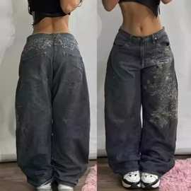 新款新款厂家直销新款宽松牛仔刺绣嘻哈休闲牛仔裤高街男款高代发