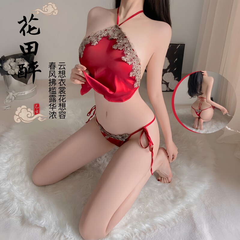 Sexy lingerie bellyband sexy satin vintage lace seductive passion women's pajamas lace-up plus size clothing suit Sexy lingerie bellyband sexy satin vintage lace seductive passion women's pajamas lace-up plus size clothing suit