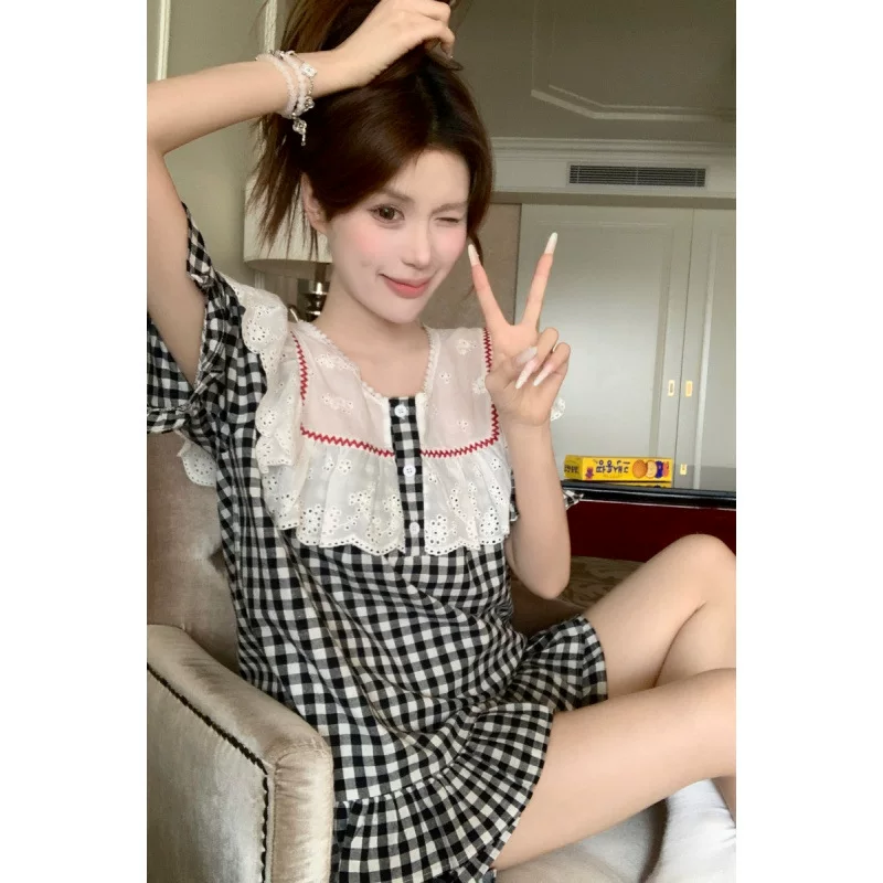 Cute fresh breathable shorts, trousers, pijama, Korean style, loose fit, with short sleeve
