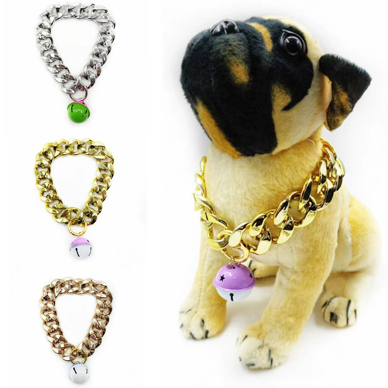 Негабаритный ошейник для собак Золотая цепочка Золотистый ретривер Акита Фаду Лабрадор Большой колокольчик Пластиковое Золотое ожерелье