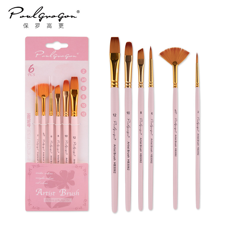 Transfronterizo 6 conjuntos de pinceles de madera de nylon pinturas de arte pinturas de tinta de agua mezcladas pinceles de aceite de acrílico