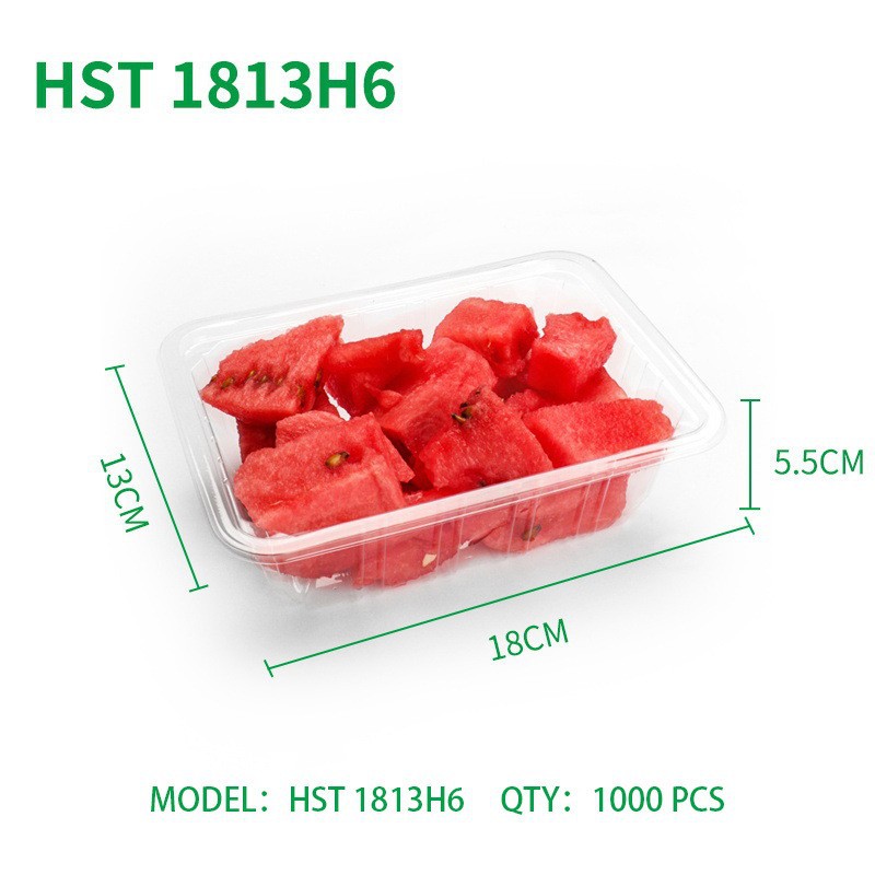 Caja desechable para cortar y empacar sandía, redonda con tapa, gran capacidad, capacidad para 5 libras, caja de plástico PET transparente y resistente para frutas.
