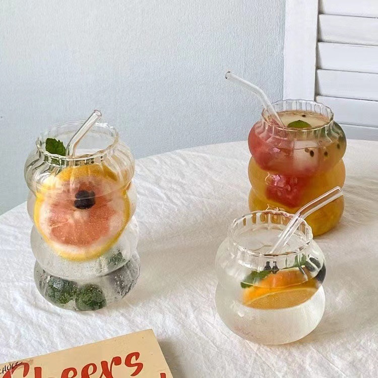 廠家批發大容量條紋杯耐熱玻璃家用咖啡杯水果茶杯冷飲水果現代杯