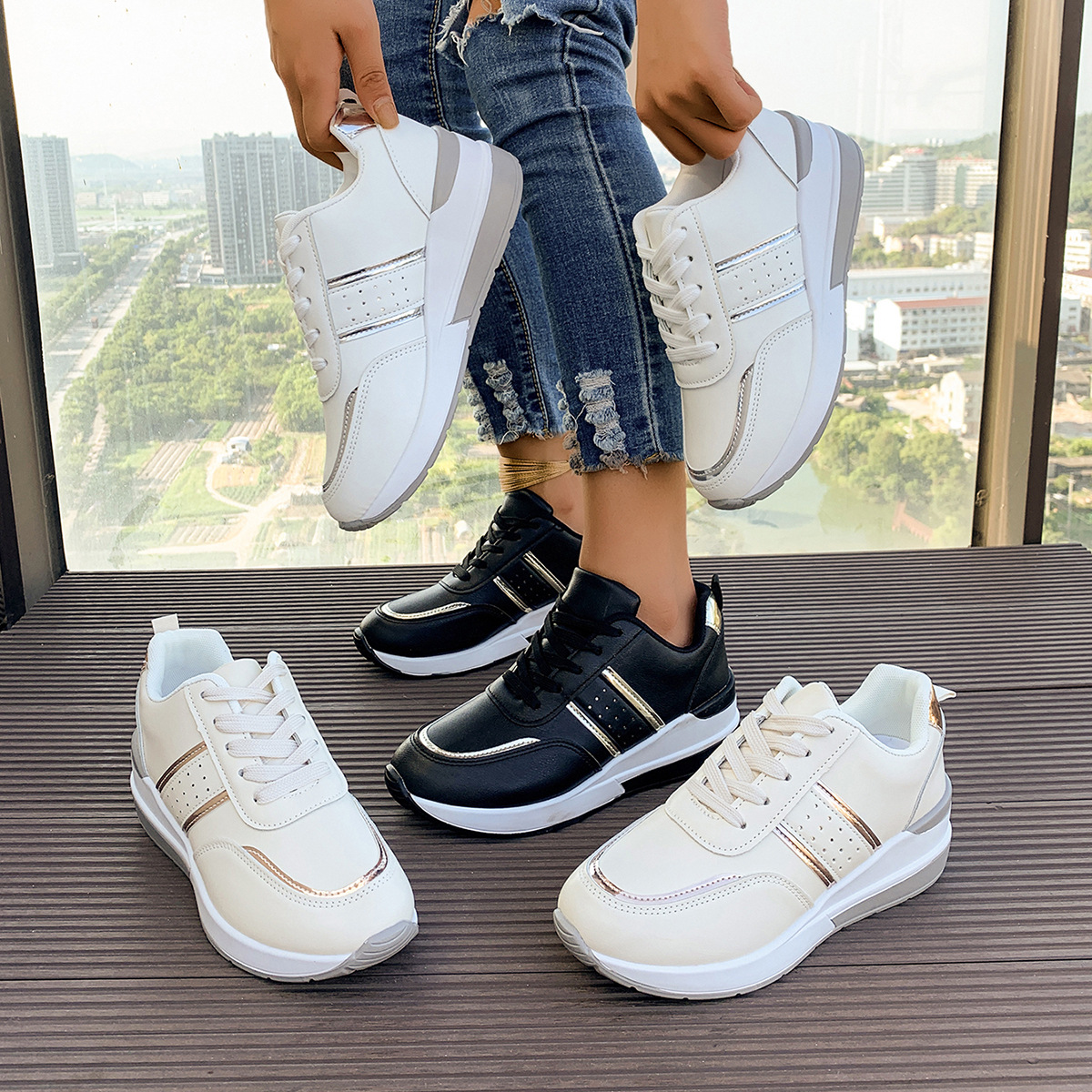 Damenschuhe 2024 Herbst neue Damen Sport Freizeitschuhe neue Mode Keilabsatz dicke Unterseite große Größe Freizeitschuhe_voghion.com