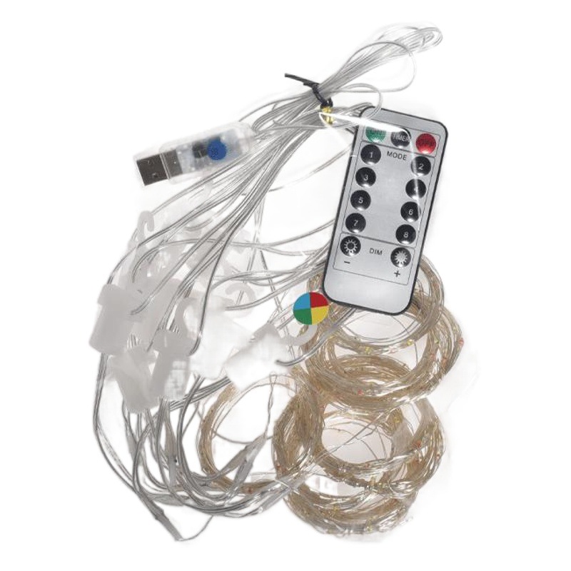 Cortina de luz 8-modo decorativo de luz de color Estrella Amazon hielo tira de luz de Navidad LED Cadena de luz USB control remoto Cadena de luz