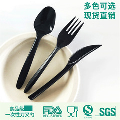 使い捨てのプラスチックナイフとフォークのスプーンは西洋料理の食器を厚くします。