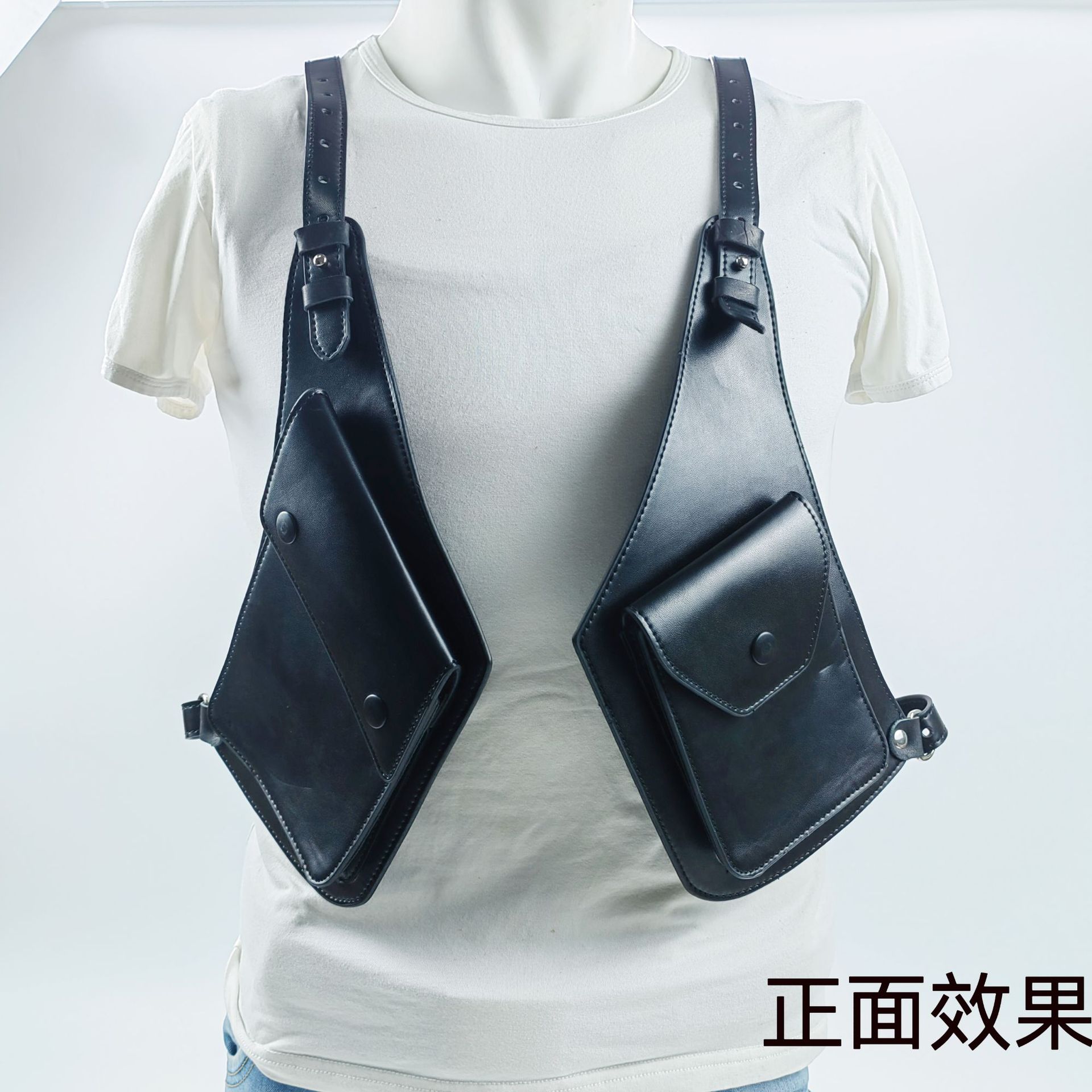 전술 가방 COWHIDE 스팟 재킷 서부 데님 올 매치 외부 착용 작은 가방 포켓 카드 가방 스트랩 언더암 조끼