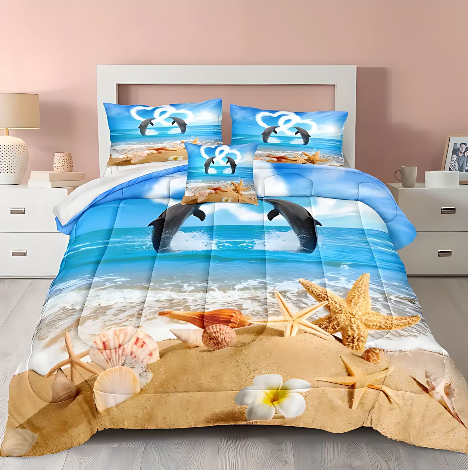 TEMU / JIT transfronterizo ocio vista al mar impresión digital 180gms suave y cómodo edredón conjunto de ropa de cama