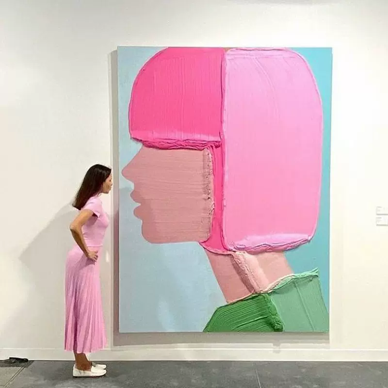 ins风纯手绘油画客厅装饰画抽象少女肌理画侘寂风现代玄关挂画