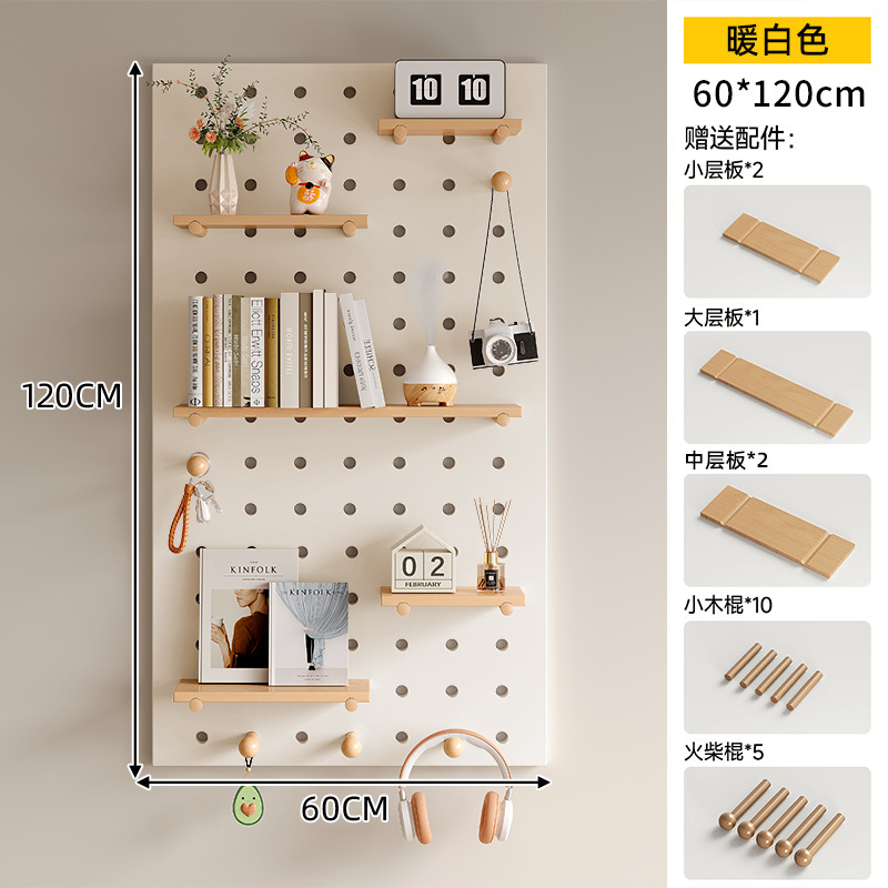 Tablero de agujero de madera maciza, estante de pared, entrada, forma de nogal, decoración de pared, pantalla de almacenamiento