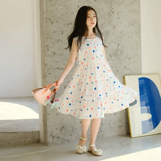 女童背心裙2024夏装新款中大童女童甜美碎花公主裙文艺气质连衣裙