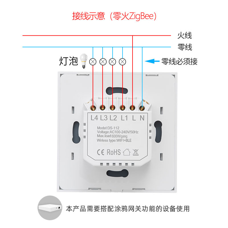 Zigbee Zero Fire Graffiti Smart Button Switch 600W 86-Type 1-2-3 Road Panel Phone Control Voice