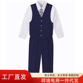 工厂直销男童西装马甲套装夏季衬衫西装马甲三件套男童装跨境热销