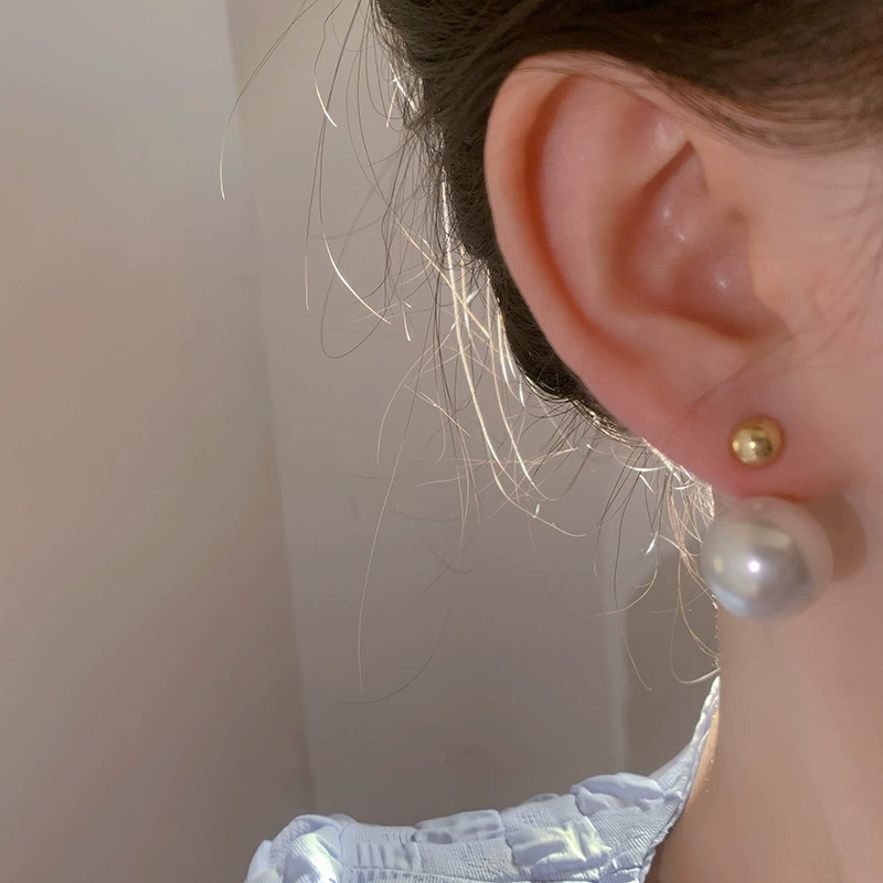 Серьги из жемчуга, образец серебро 925, простой и элегантный дизайн, яркий запоминающийся стиль, высокое качество, двойная носка