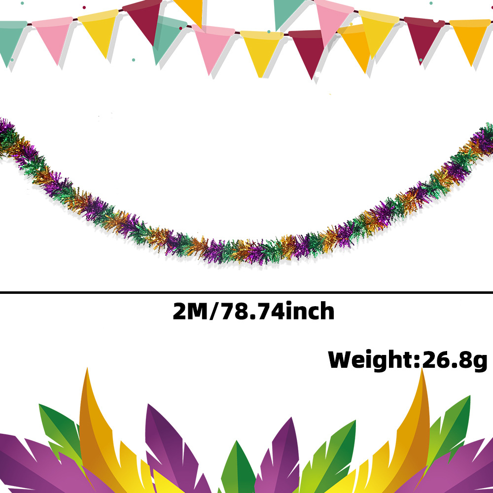 Nuevo transfronterizo de 2 metros de color púrpura, oro y verde, decoración de fiesta de carnaval, colgante de flores, colgante de lana de rueda gruesa
