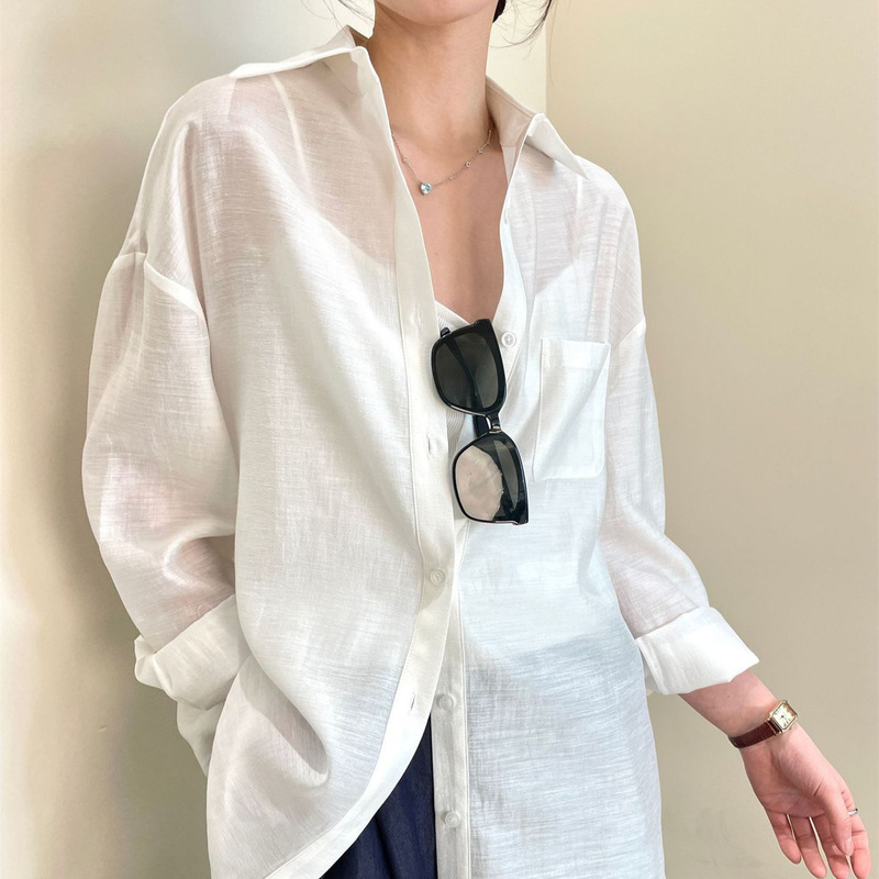Tencel + Acetate + Linen, Comfortable and Textured, Versatile Loose-Fitting Shirt for Women, Breathable and Cool Linen Sun Protection Shirt