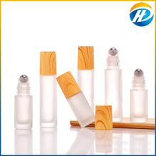 批发蒙砂玻璃5ml10ml木纹盖滚珠瓶香水分装瓶精油滚珠走珠瓶便携