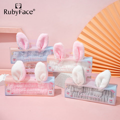 Rubyfaceスポットウサギのヘアバンドサンゴの柔らかいヘアバンドかわいい化粧入浴美化粧道具