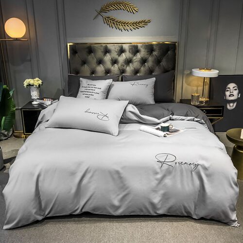 Solid color washed cotton four-piece fitted sheet set for student dormitory single and double quilt cover gift wholesale group purchase
