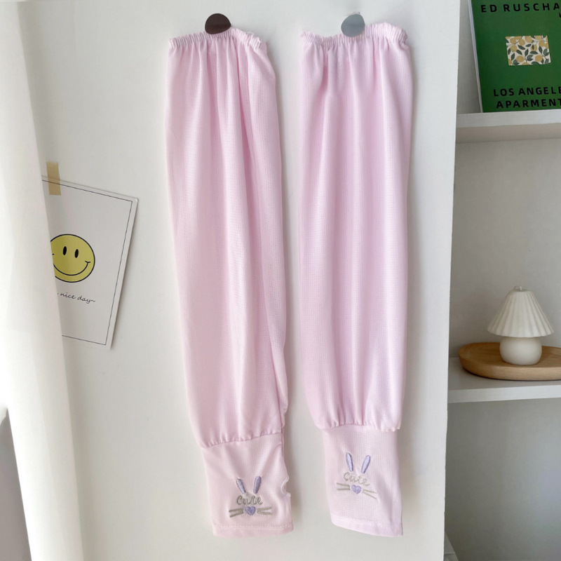 Nuevo estilo coreano versátil bordado color sólido manga suelta de hielo verano de las mujeres al aire libre brazo de conducción protección solar protección seda de hielo oversleeve