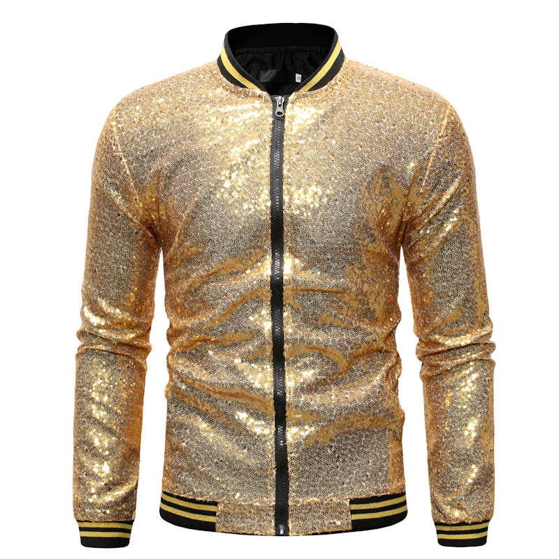 Foreign Trade Men's Large Size Aliexpress Loose Sequin Dance Clothing Zipper Cardigan Jacket Outwear Wholesale Jk23