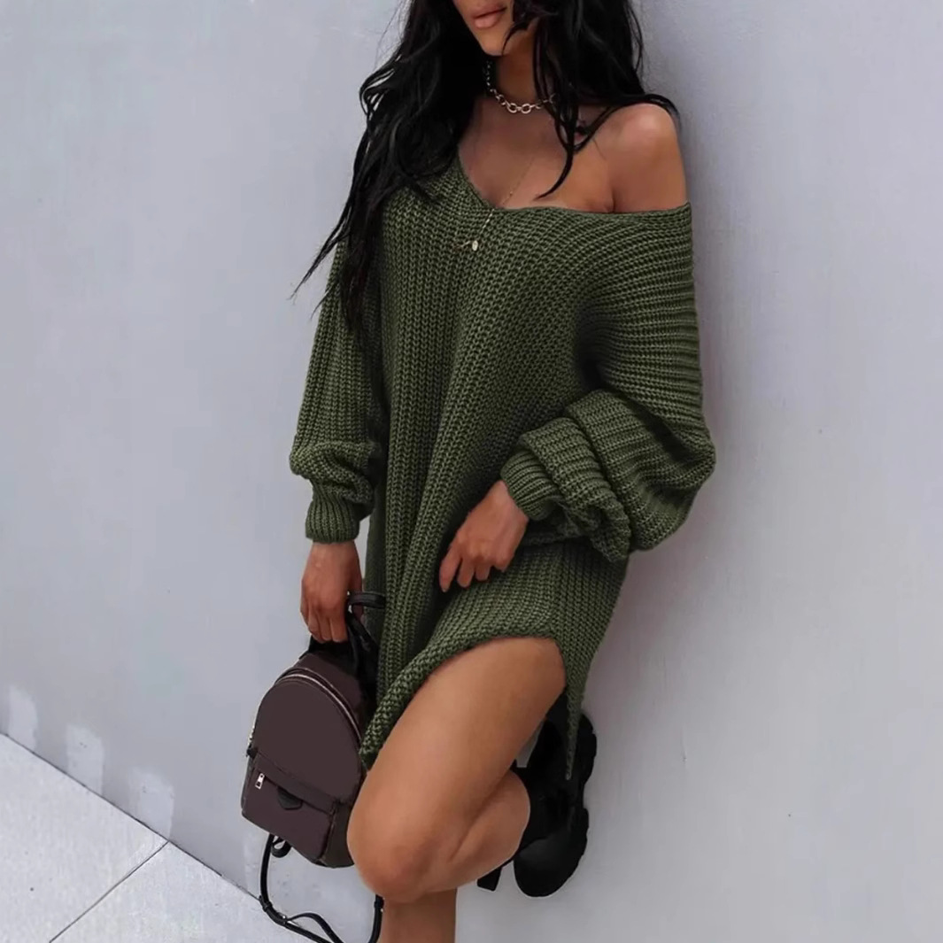 Oversized V-Ausschnitt Pullover – Grobstrickpullover (Schwarz, Burgunderrot, Grün) | Acrylmischung für Streetwear & Casual_voghion.com