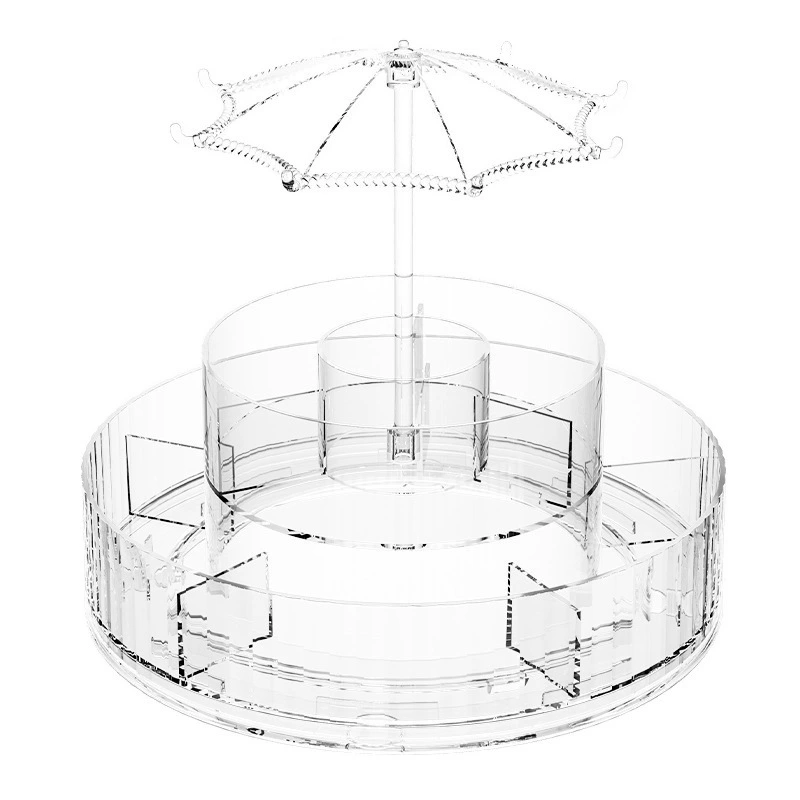 Крутящийся органайзер для косметики из акрила, многосекционный, 360°, прозрачный белый
