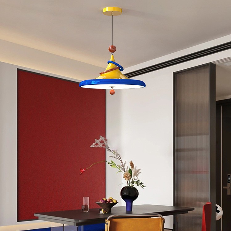 创意个性餐厅吊灯复古侘寂风彩色蓝色餐桌灯2025新款设计师款吊灯
