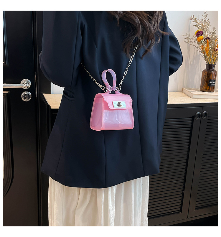 165g Weight Flip Cover, Lock clasp Closure Type Single Shoulder Strap, Top Handle Strap Type Casual Occasion PVC Material Solid Color Pattern All Seasons Season Women's Gender Streetwear Style Square Shape Small Size Women's Small PVC Solid Color Streetwear Square Flip Cover Lock Clasp 8