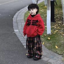 儿童套装男童冬季新款中小童宝宝洋气加绒加厚外套连帽上衣裤子潮