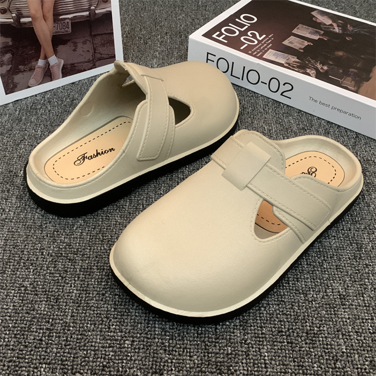 Punta cerrada media zapatillas fábrica transfronteriza al por mayor de las mujeres primavera y verano estilo simple cómodo ligero perezoso al aire libre agujero plano zapatos