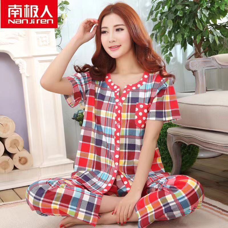 100% pijamas de algodón de las mujeres de verano de manga corta pantalones de dos piezas conjunto de ropa de casa de algodón coreano se puede usar