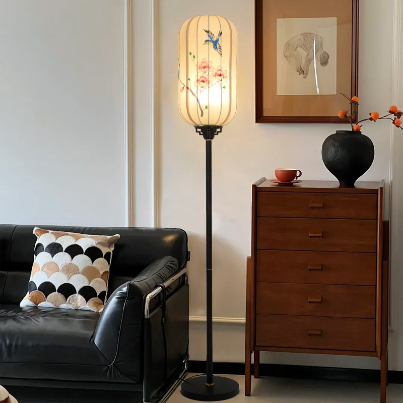 Lámpara de Pie Estilo Neochino 194L de Tela y Hierro para Sala de Estar y Dormitorio image 2