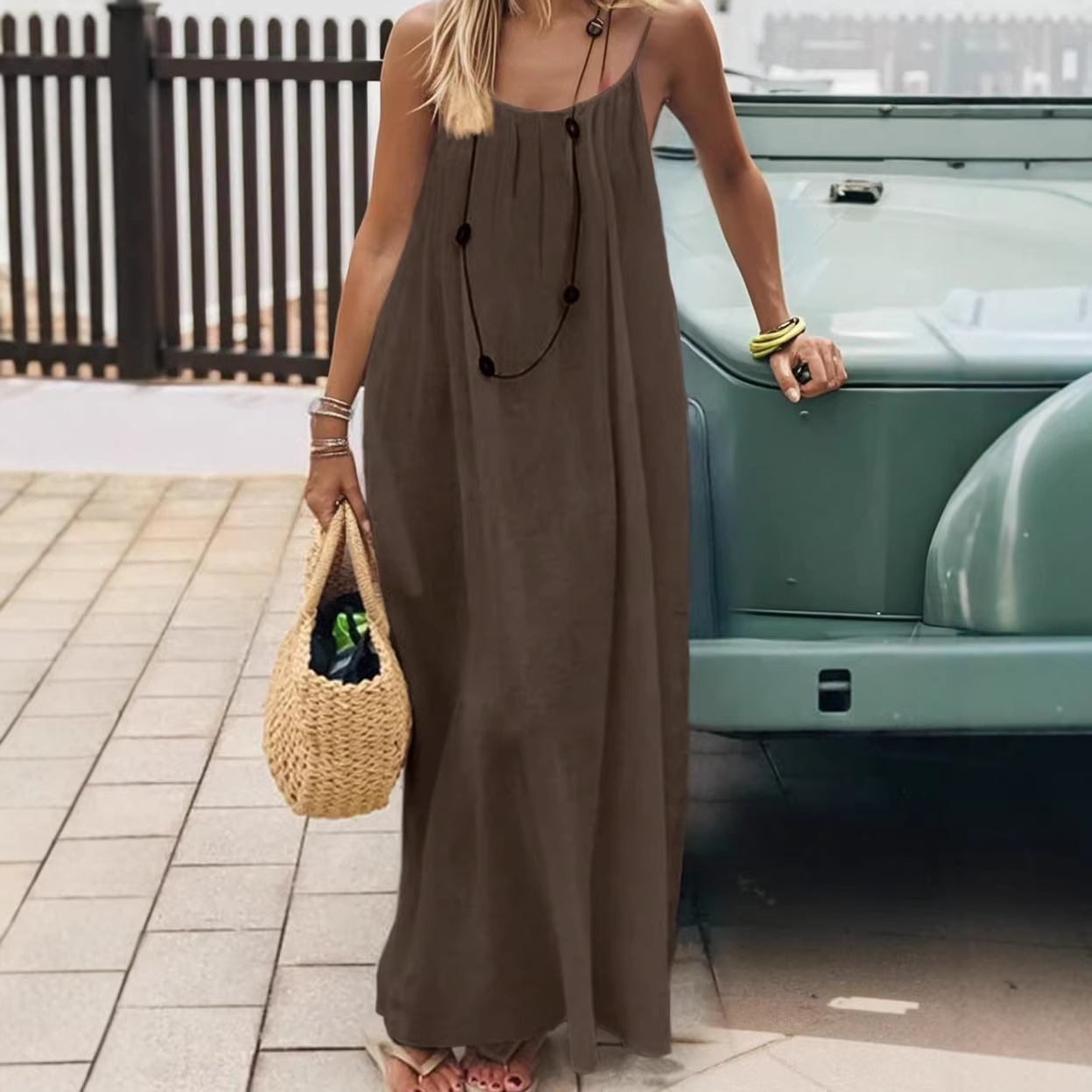 2026 Cross-Border Amazon Aliexpress New Women's Suspender Coat Backless Loose Loungewear Dress