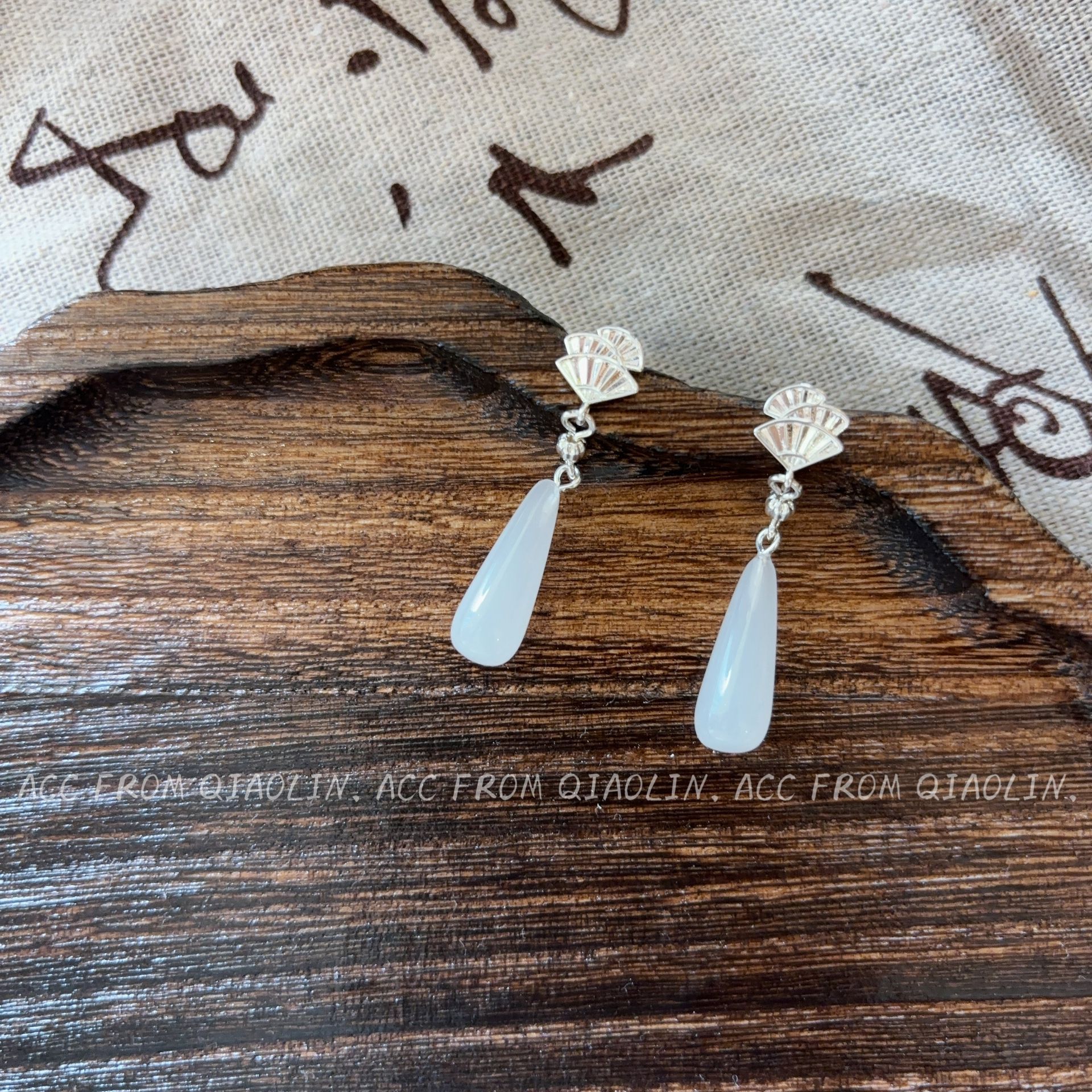 Earrings white jade