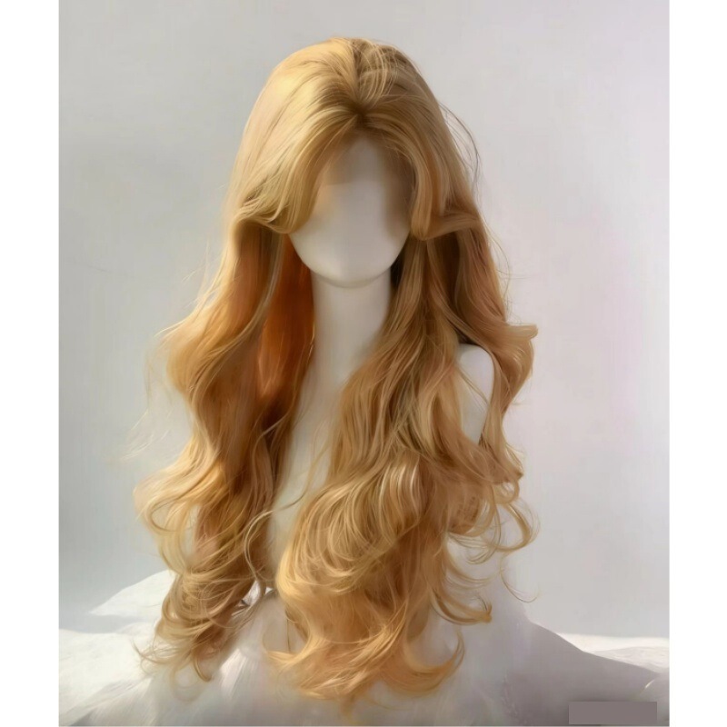 Women's Wig, Linen Sand Blonde Long Curly Hair Full Wig, Natural Realistic Style with Bangs, Versatile Cosplay Hair Cap Wholesale Women's Wig, Linen Sand Blonde Long Curly Hair Full Wig, Natural Realistic Style with Bangs, Versatile Cosplay Hair Cap Wholesale