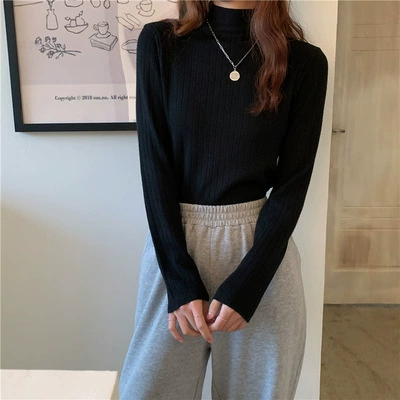 Autumn knitted sweater, Korean style, high collar, western style, fitted