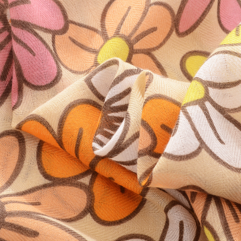 Amazon transfronterizo primavera y verano protección solar chal largo bufanda de seda delgada Margarita borla impresa bufanda de algodón y lino