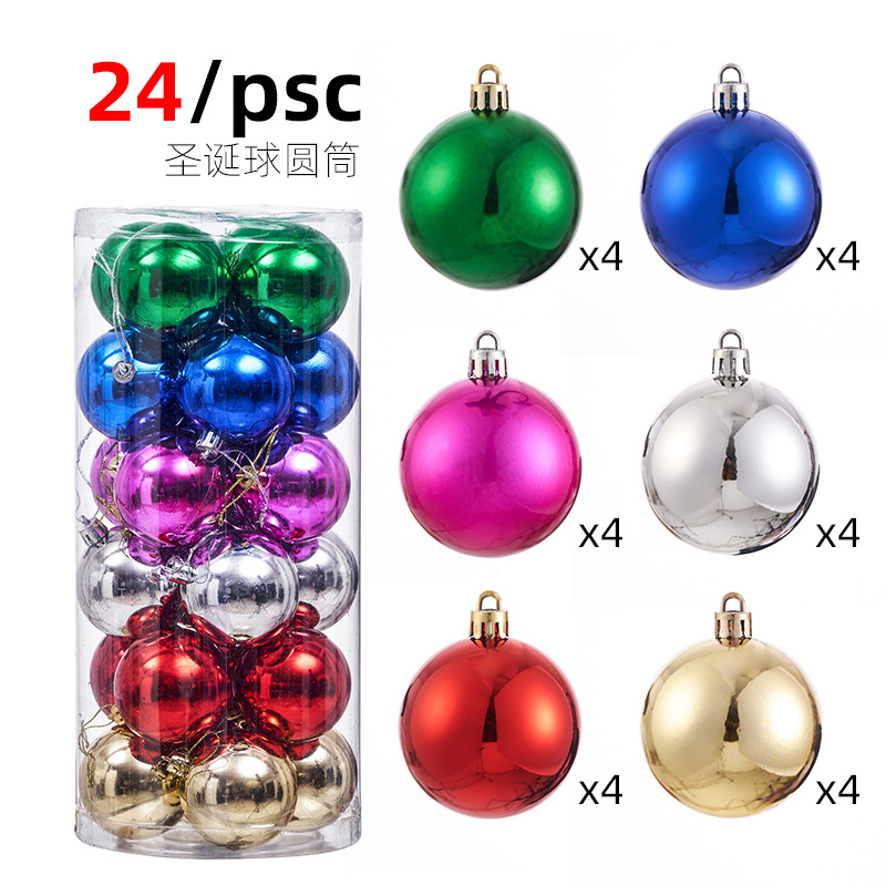 Adornos de Navidad 3/4/6/8cm24 juego de bolas de Navidad bolas de colores bolas de plástico galvanizado colgante de árbol de Navidad