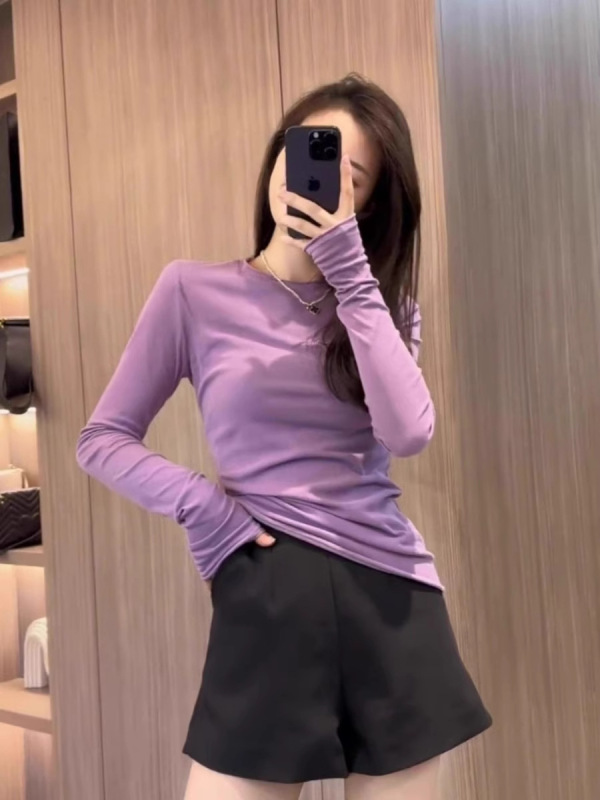 韩系蓝色针织长袖上衣女2025年早秋穿搭小个子修身显瘦内搭打底衫|undefined