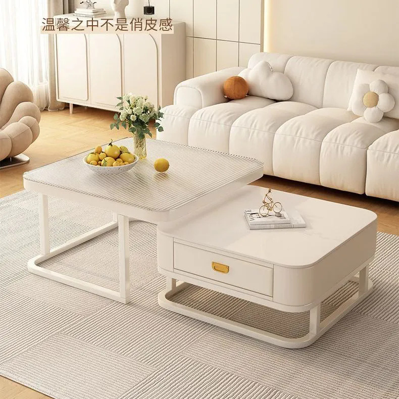 Cream-style rock slab coffee table for small living rooms, home use, light luxury modern small table, new square trendy coffee table