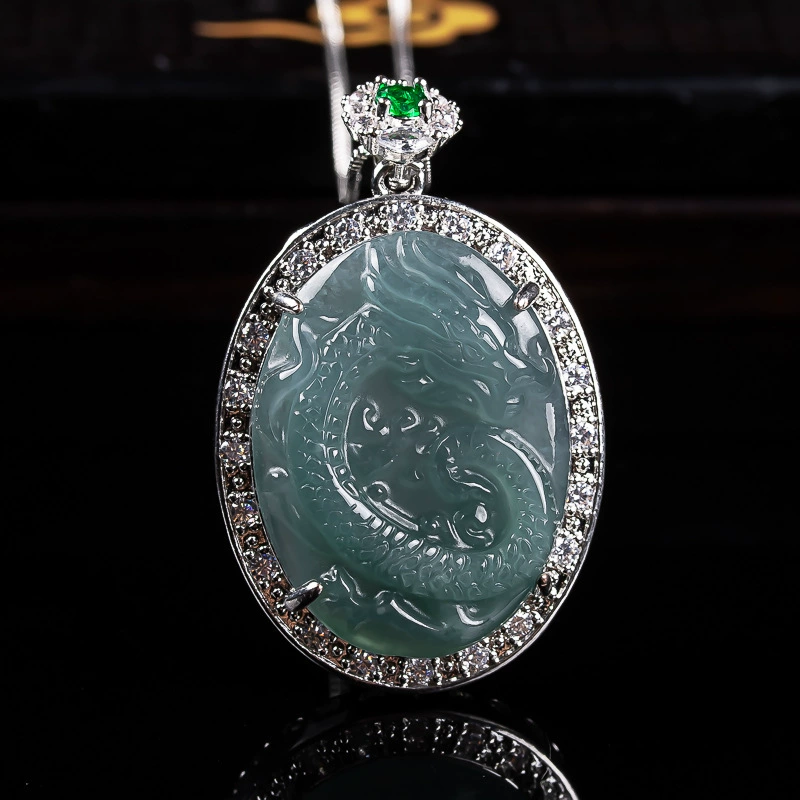 Натуральный нефритовый кулон, кулон из жадеита с инкрустацией из синего водного нефрита, оптом для мужчин и женщин