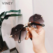 Viney墨鏡女2022年新款太陽鏡時尚夏季防紫外線大臉顯瘦無框眼鏡