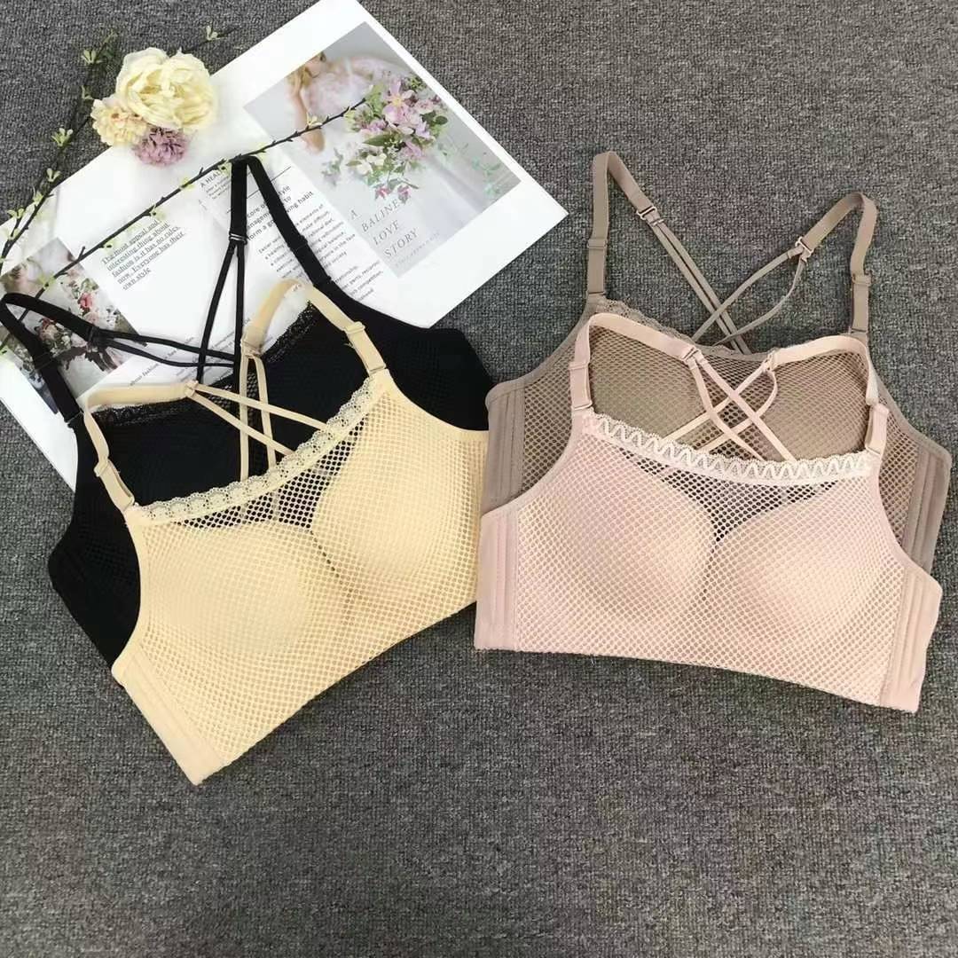 Nuevo sujetador de pecho de moda de encaje jacquard transpirable y cómodo ajuste lateral de pecho de tres filas de botones ropa interior para mujeres
