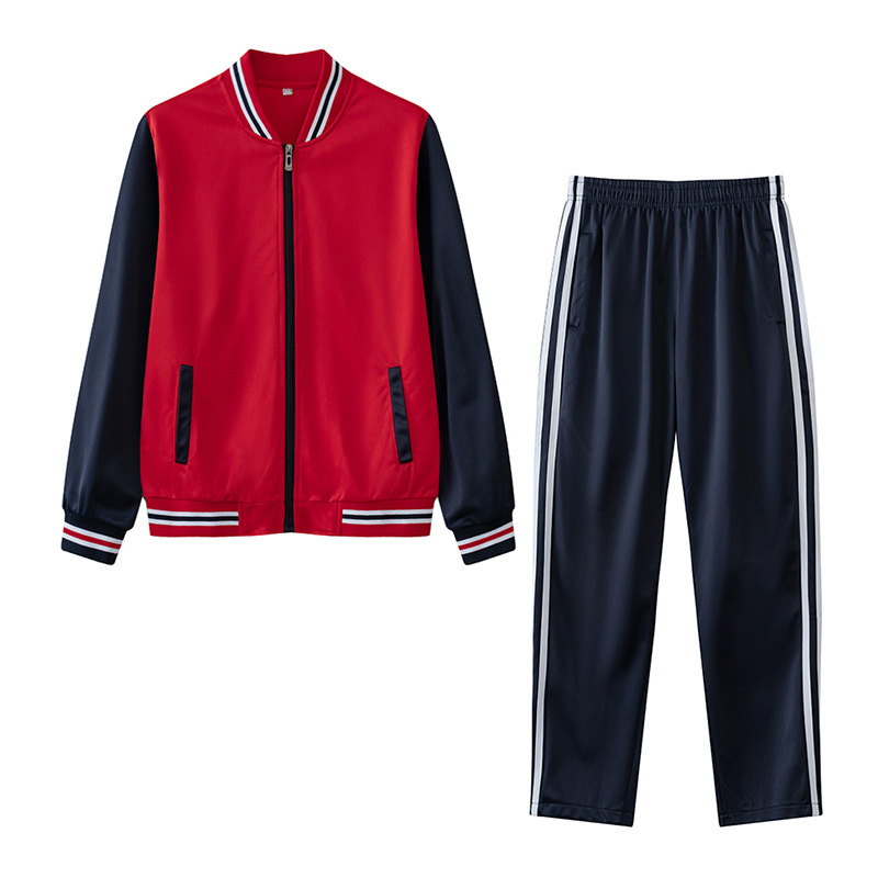 春秋季中小学生校服套装三件套初中生高中蓝白运动服酒红外套上衣|undefined