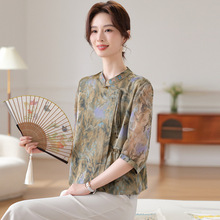妈妈装新中式复古印花轻薄清凉春夏新款中国风洋气显瘦中老年女装