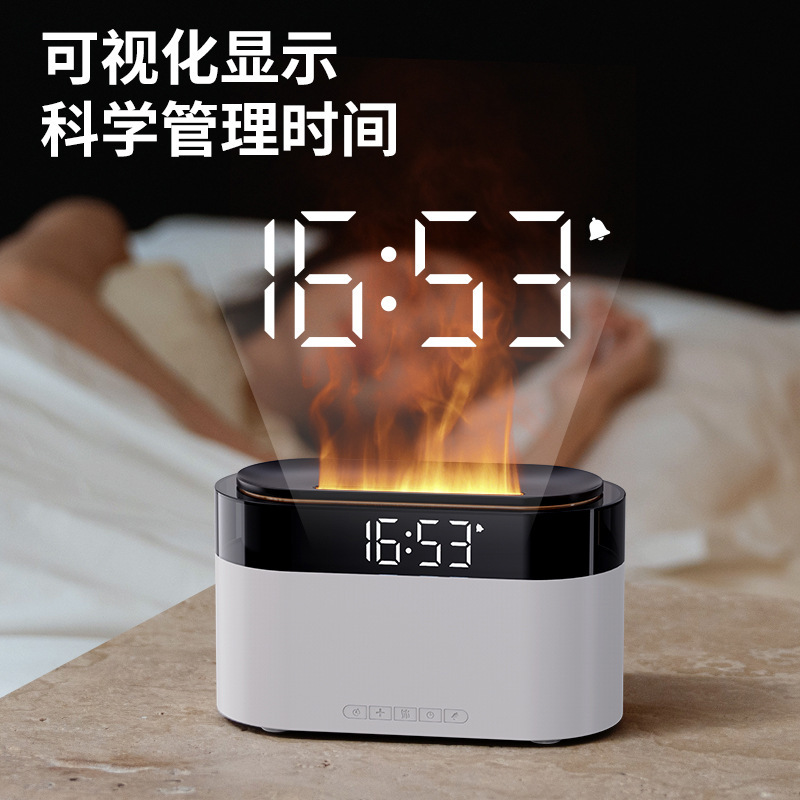 新しい模擬炎アロマセラピーマシン雰囲気ライトディフューザー加湿器ホームデスクトップ時計炎加湿器|undefined