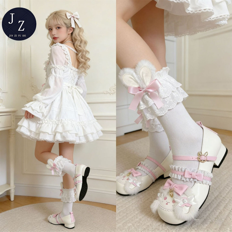 Japanese-style cute bowknot three-dimensional bunny ear mid-calf socks, new college-style lace lolita slouch socks for women Japanese-style cute bowknot three-dimensional bunny ear mid-calf socks, new college-style lace lolita slouch socks for women